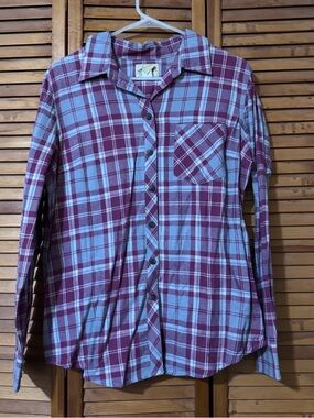 Plaid Button-Down Shirt - Burgundy/Light Blue
